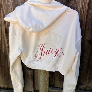 Juicy Couture cropped hoodie "white/cream soda" studded crown MEDIUM